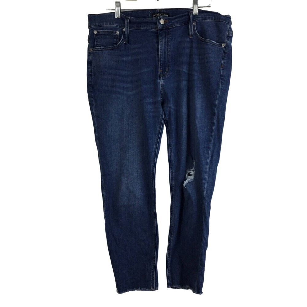 J.Crew Mercantile Womens Distressed Straight Leg Blue Denim Jeans Size 33